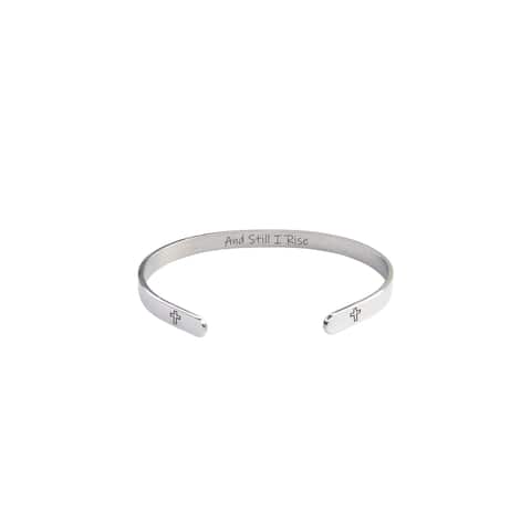 5mm Solid Stainless Steel Inspirational Cuffs by Pink Box and Still I Rise Silver