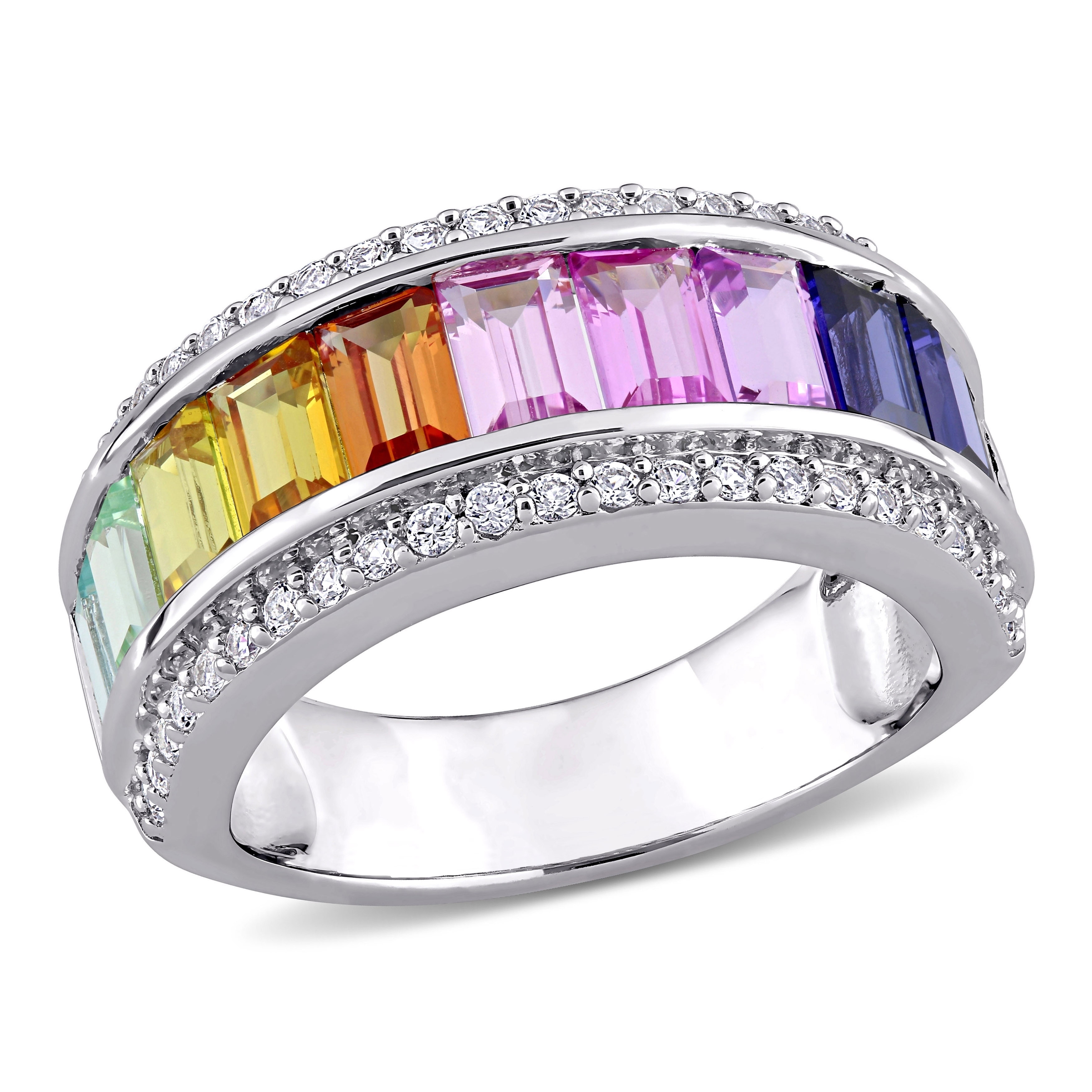 Miadora Multi-Color Created Sapphire Anniversary Band in Sterling Silver by Miadora