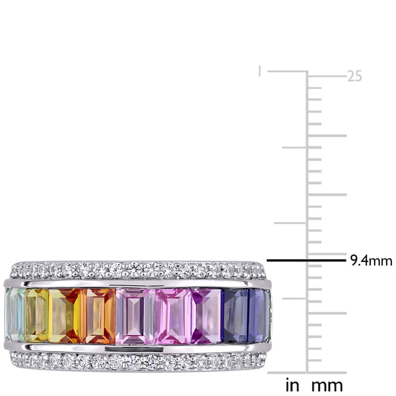 Multi-Color Created Sapphire Anniversary Band in Sterling Silver by Miadora