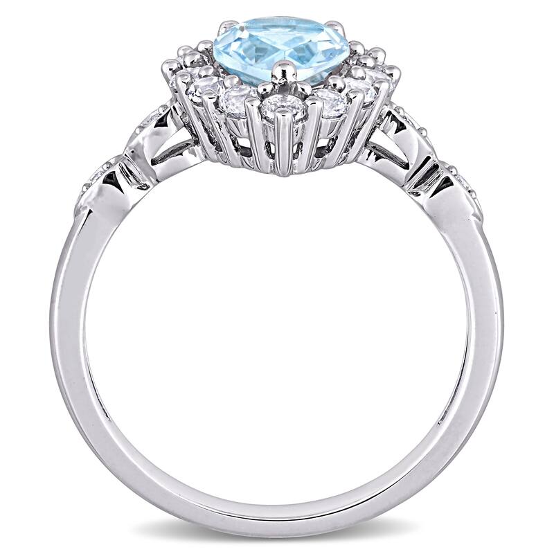Miadora 10k White Gold Sky-Blue Topaz Created White Sapphire & Diamond Teardrop Halo Engagement Ring