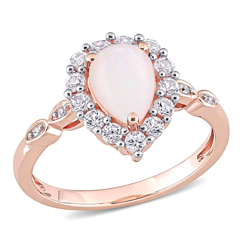 Miadora 10k Rose Gold Opal Created White Sapphire & Diamond Teardrop Halo Engagement Ring