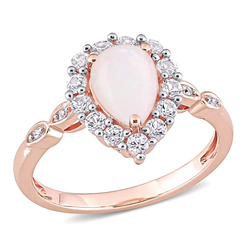 Miadora 10k Rose Gold Opal Created White Sapphire & Diamond Teardrop Halo Engagement Ring