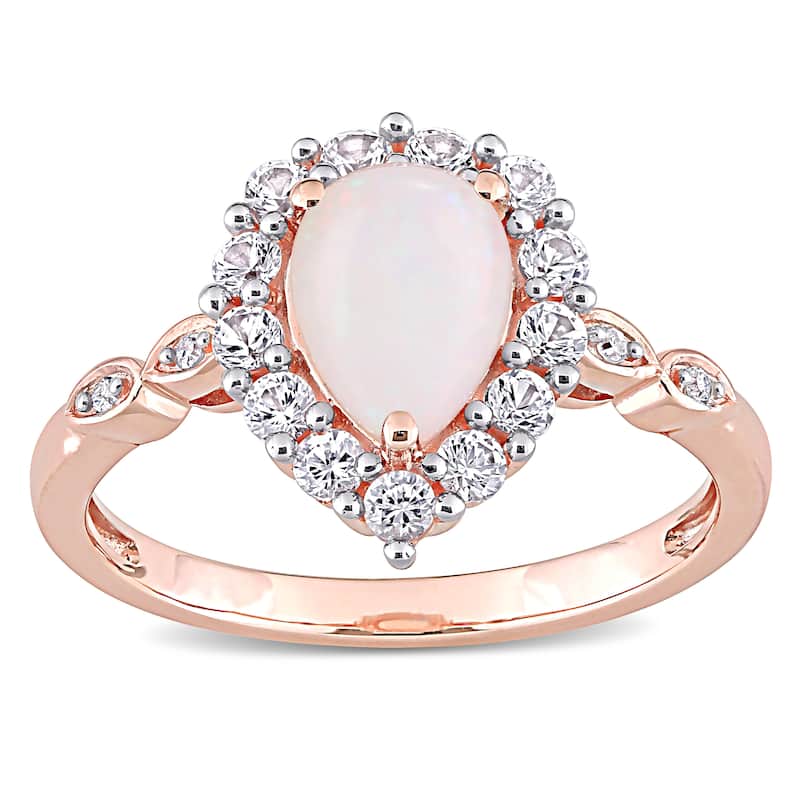Miadora 10k Rose Gold Opal Created White Sapphire & Diamond Teardrop Halo Engagement Ring