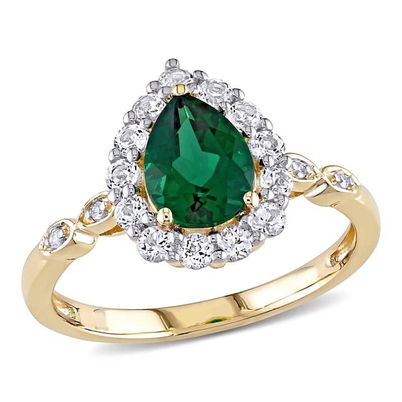 Miadora 10k Yellow Gold Created Emerald, Created White Sapphire & Diamond Teardrop Halo Engagement Ring