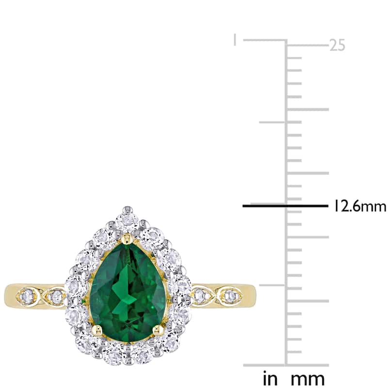 Miadora 10k Yellow Gold Created Emerald, Created White Sapphire & Diamond Teardrop Halo Engagement Ring