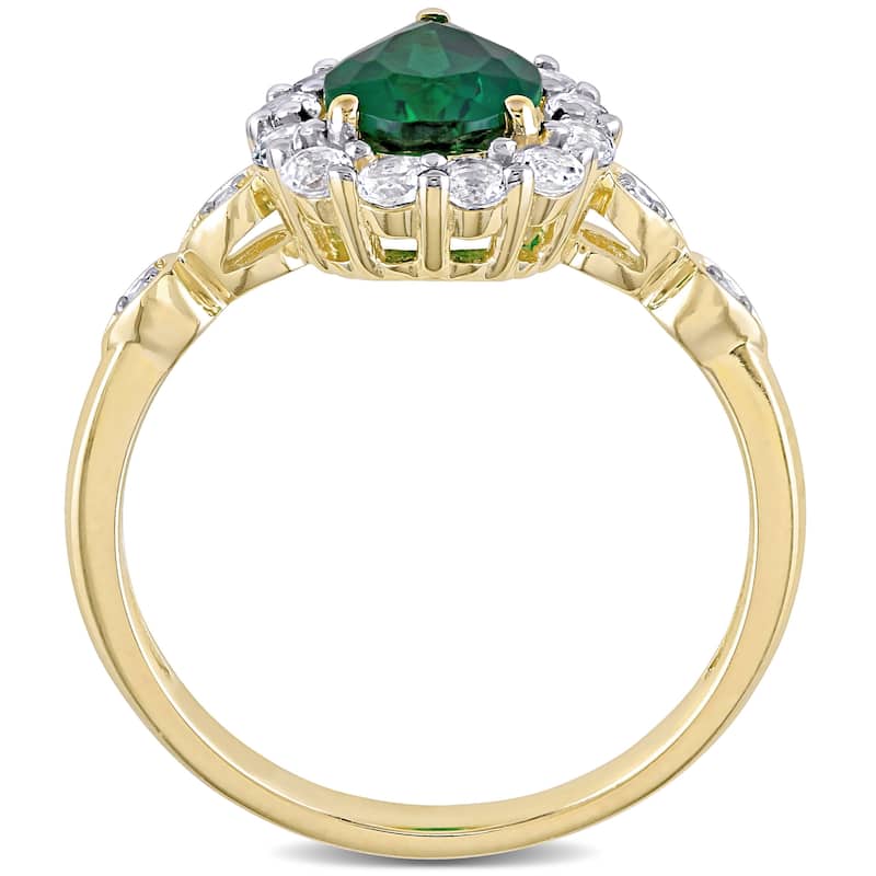 Miadora 10k Yellow Gold Created Emerald, Created White Sapphire & Diamond Teardrop Halo Engagement Ring