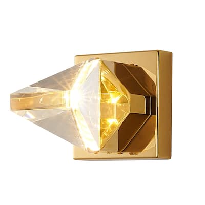 Brass Iron LED Wall Sconce With Clear Crystal
