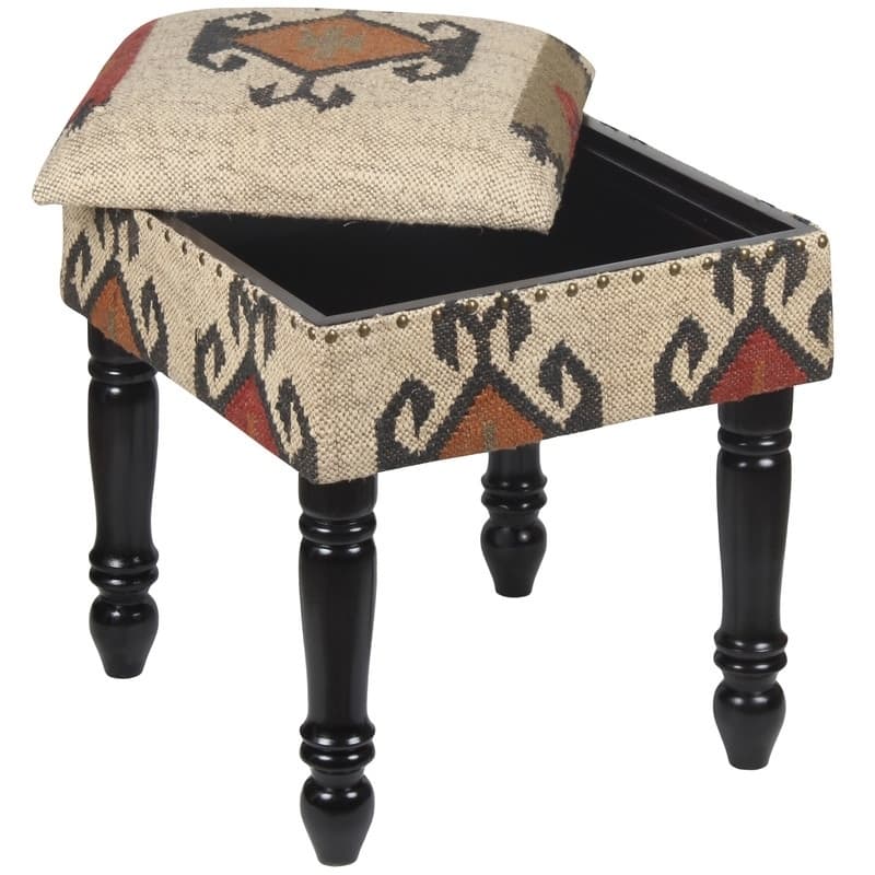 HERAT ORIENTAL Handmade Kilim Upholstered Storage Footstool