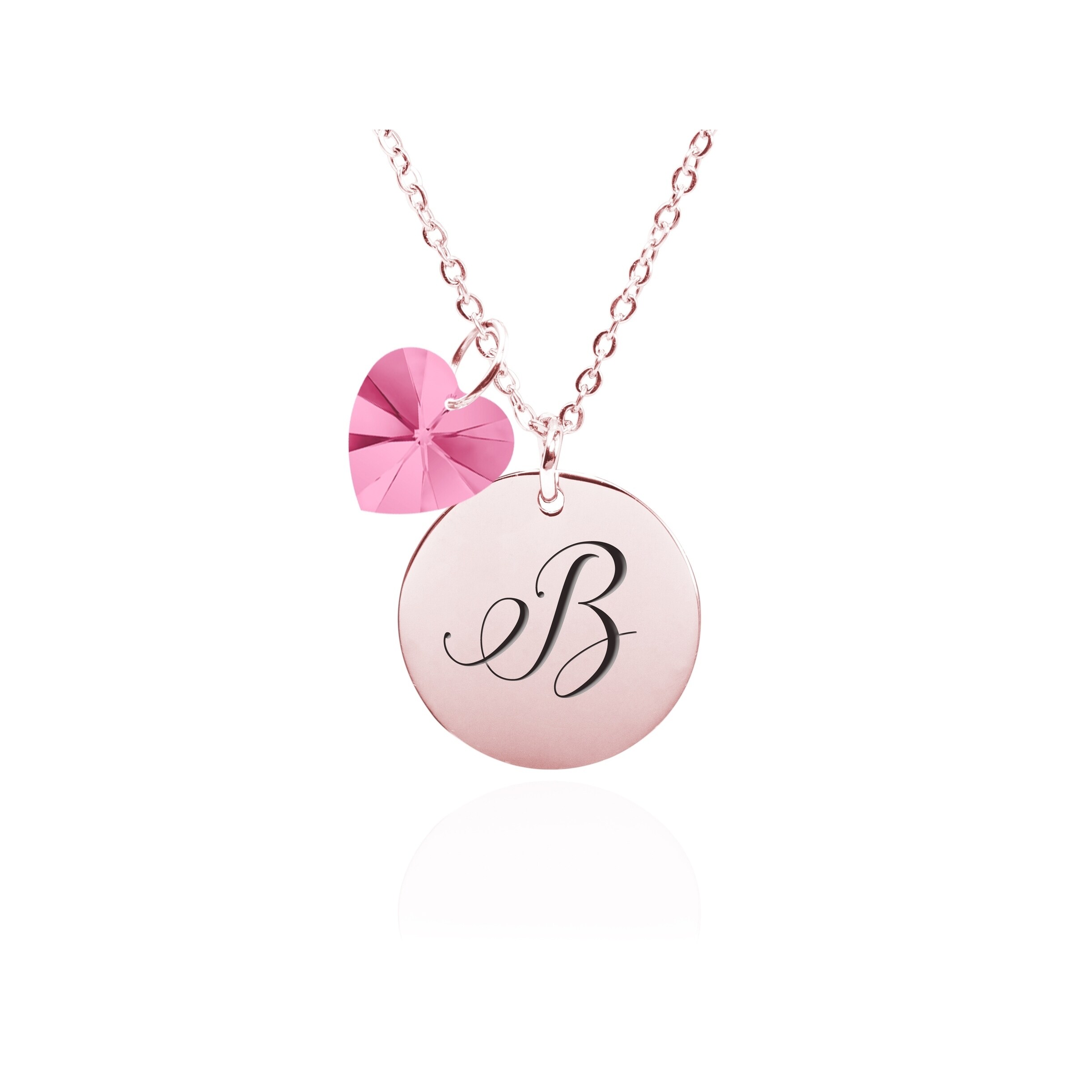 Gold Pink Box Heart Lariat Initial Necklace M