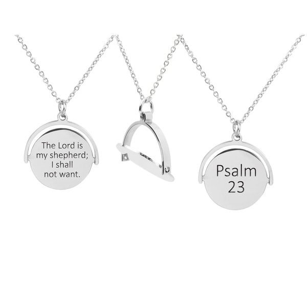 Silver Psalm 23 Pink Box Rotating Disc Scripture Necklace