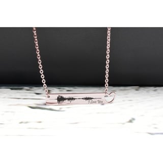 Silver Sound Wave I Love You Pink Box Vertical Bar Inspirational Necklace Silver Sound Wave I Love You Pink Box Vertical Bar Inspirational Necklace