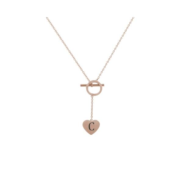 Pink Box Heart Lariat Initial Necklace C Gold Pink Box Heart Lariat Initial Necklace C Gold