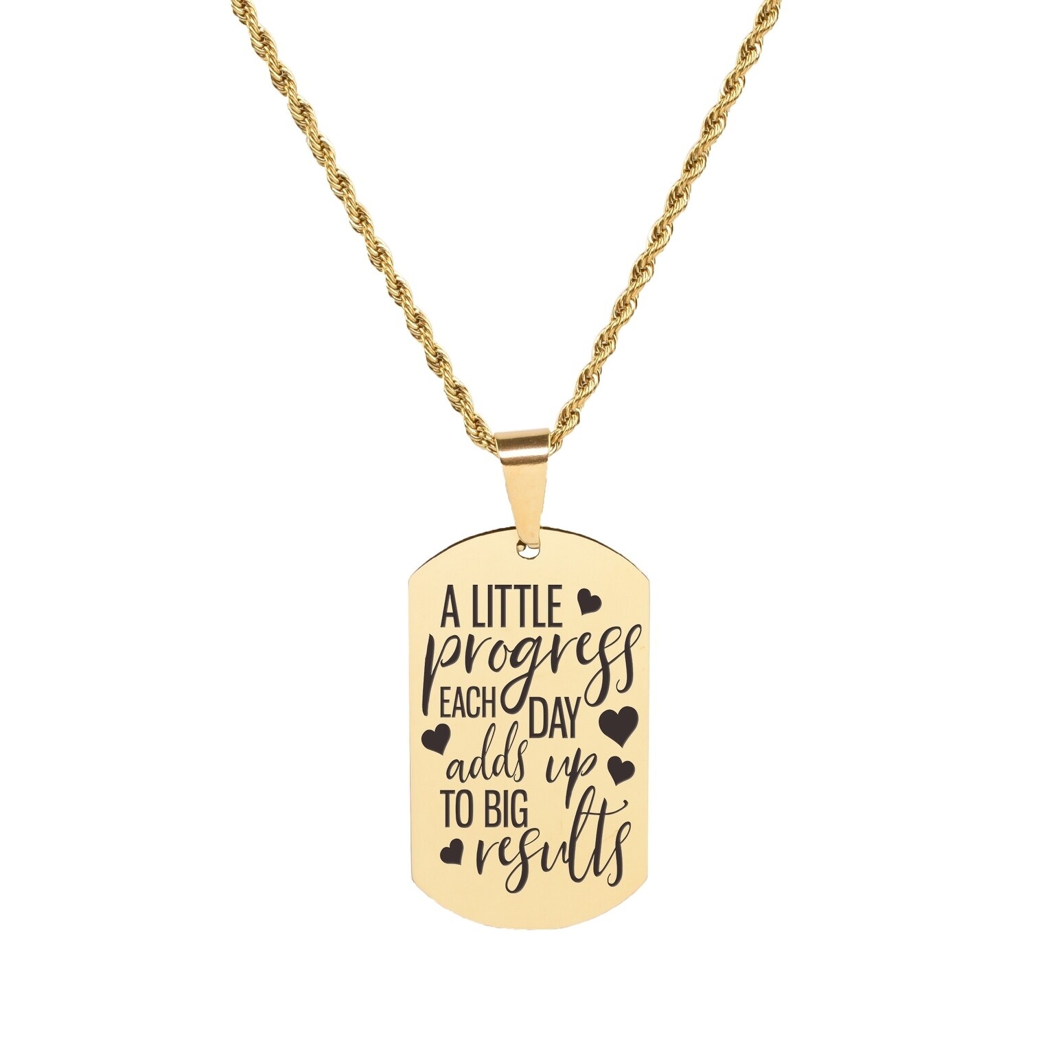 Solid Stainless Steel Inspirational Tag Necklace In Gold By Pink Box Big Results On Sale Overstock 30855390<script async src=