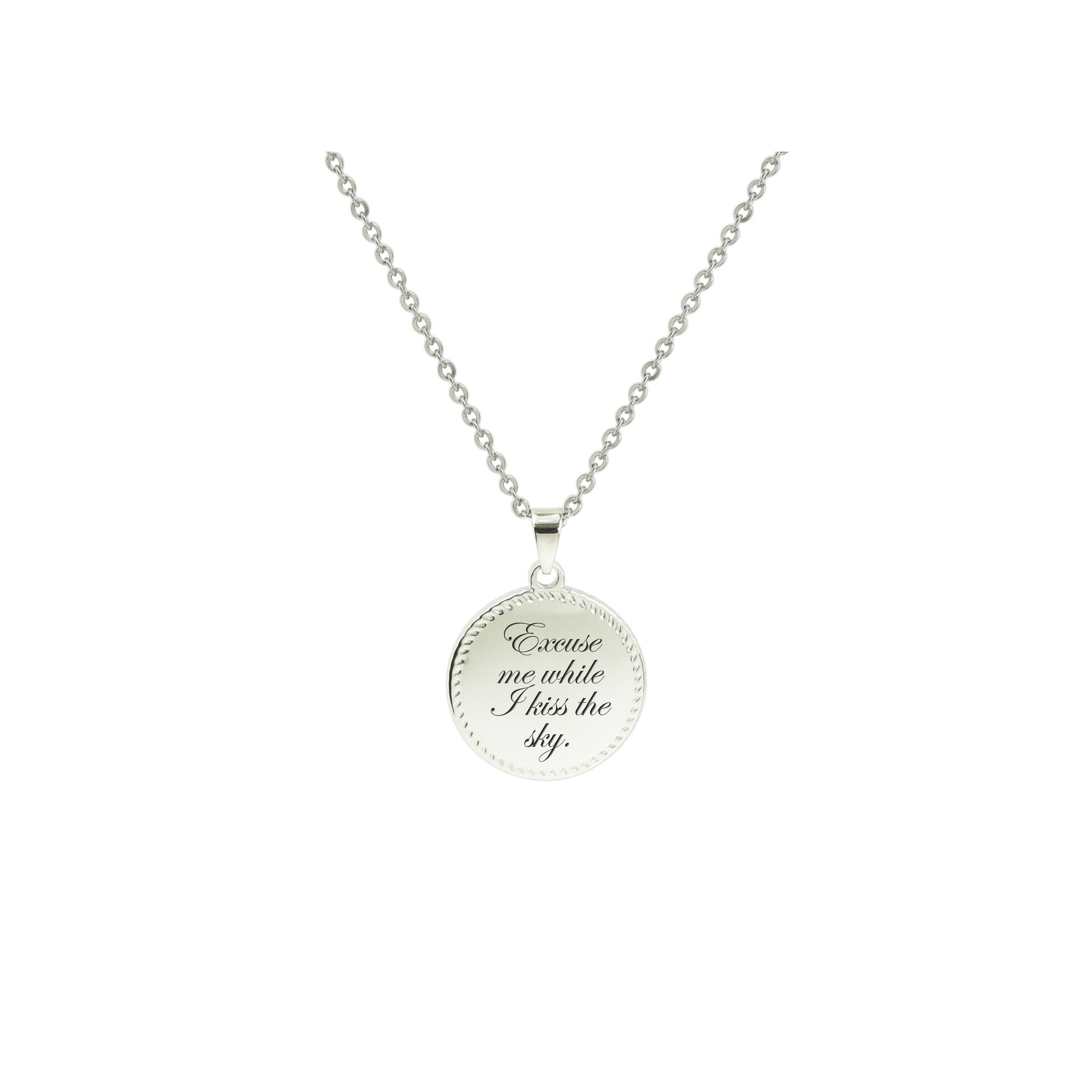 Solid Stainless Steel Bezeled Disc Inspirational Necklace By Solid Stainless Steel Bezeled Disc