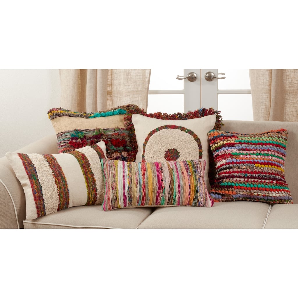 Chindi Throw Pillow With Multi-Colored Design