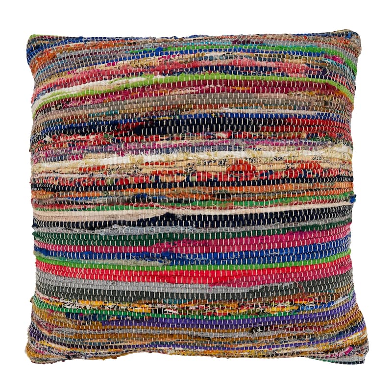 Chindi Throw Pillow With Multi-Colored Design