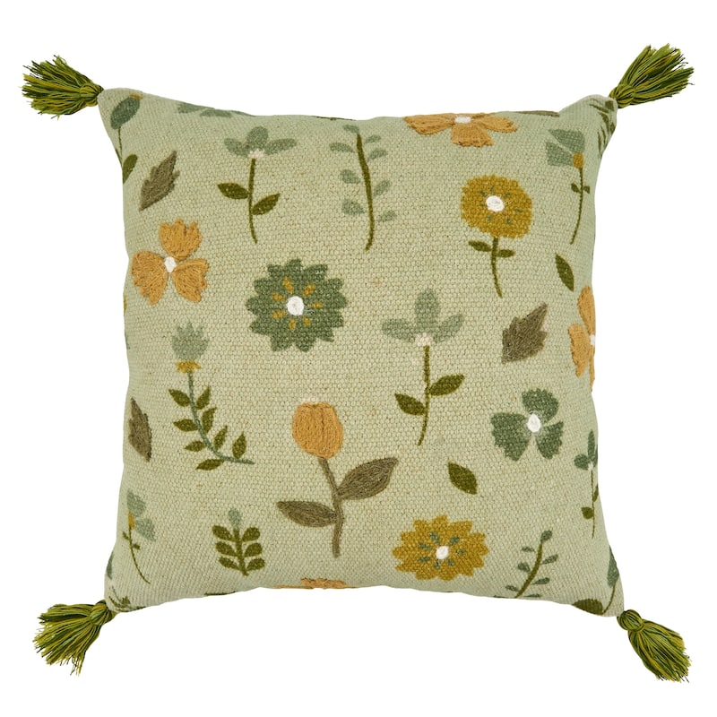 Throw Pillow With Embroidered Floral Design
