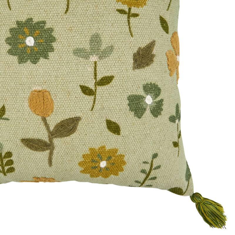 Throw Pillow With Embroidered Floral Design