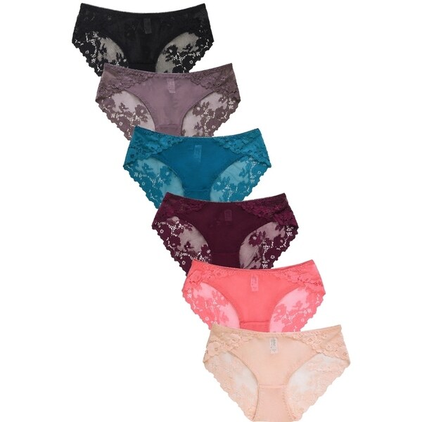 6-PAIRS Sofra Women's Nylon Blend Lace Bikini Panty (LP9078LK-6PK ...