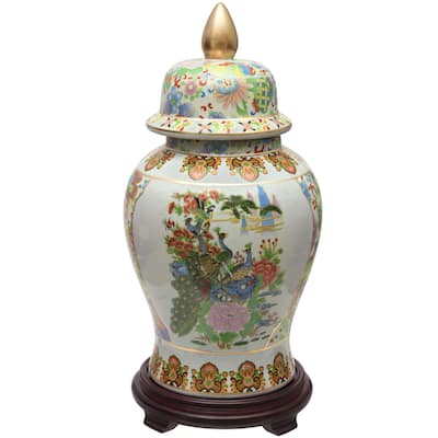 Handmade 18" Satsuma Birds and Flowers Porcelain Temple Jar