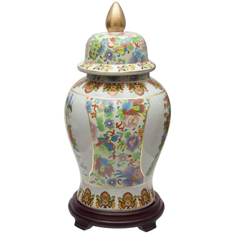 Handmade 18" Satsuma Birds and Flowers Porcelain Temple Jar