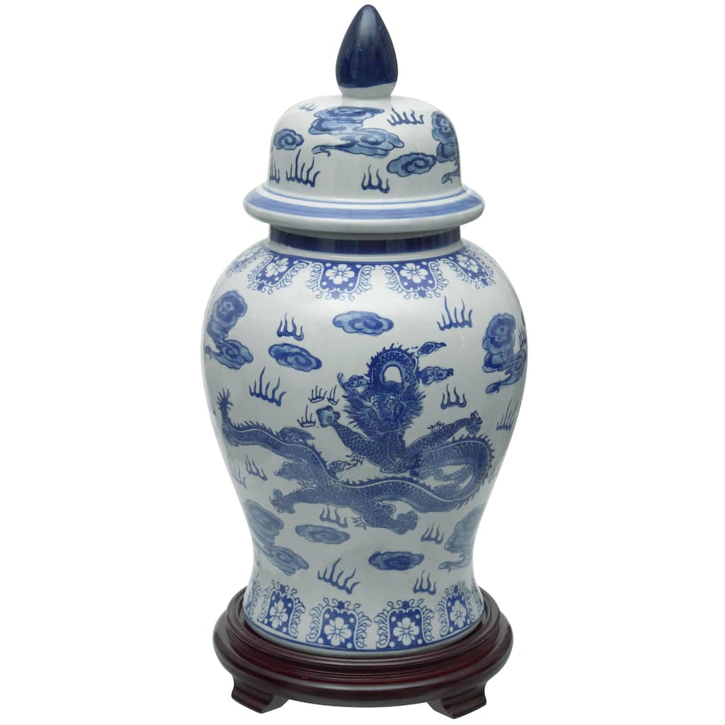 Handmade 18" Dragon Blue and White Porcelain Temple Jar