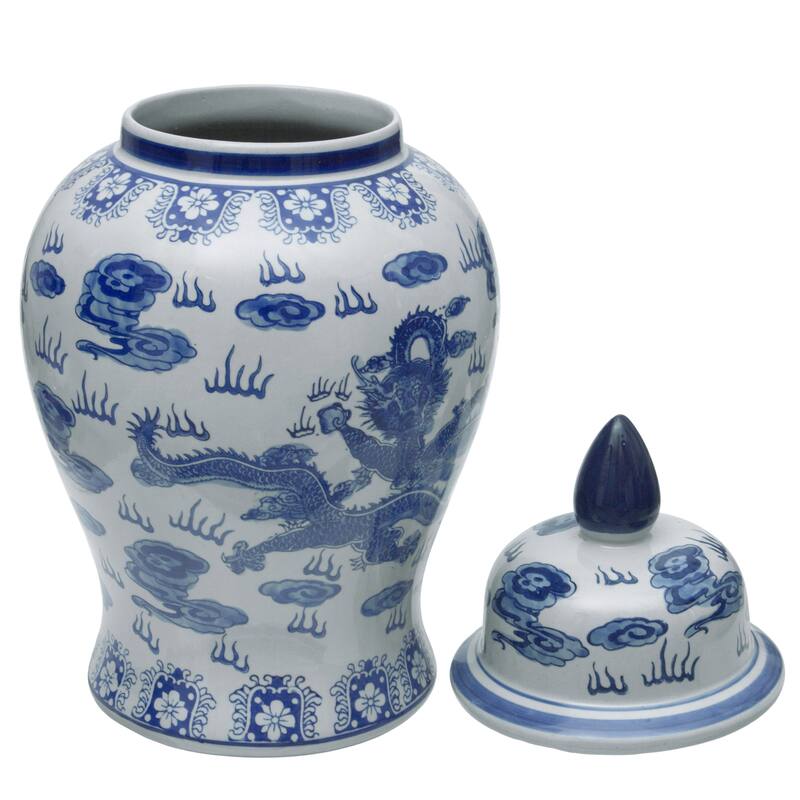 Handmade 18" Dragon Blue and White Porcelain Temple Jar