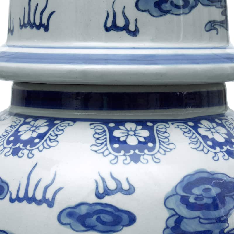 Handmade 18" Dragon Blue and White Porcelain Temple Jar