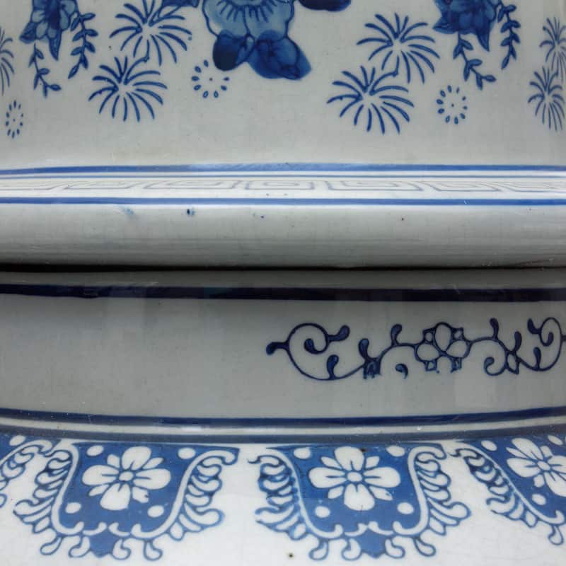 Handmade 24" Ladies Blue and White Porcelain Temple Jar