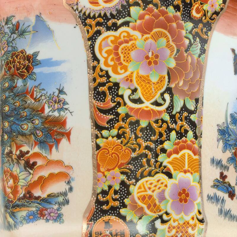 Handmade 10" Satsuma Peacock Porcelain Flower Pot