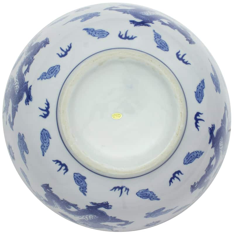 Handmade 14" Dragon Blue and White Porcelain Bowl