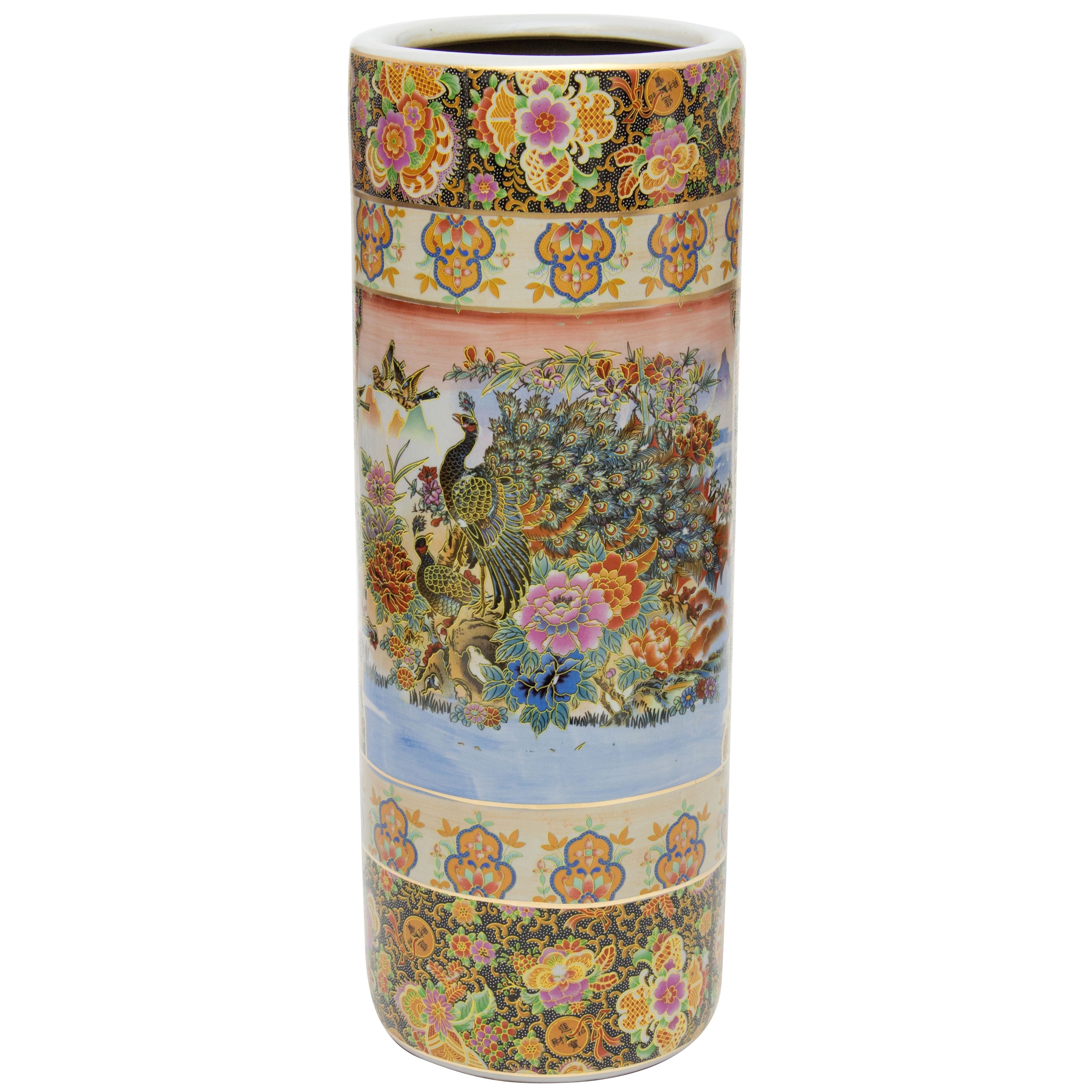 Handmade 24" Satsuma Peacock Porcelain Umbrella Stand