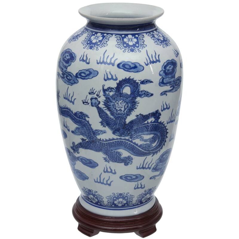 Handmade 14" Dragon Blue and White Porcelain Tung Chi Vase
