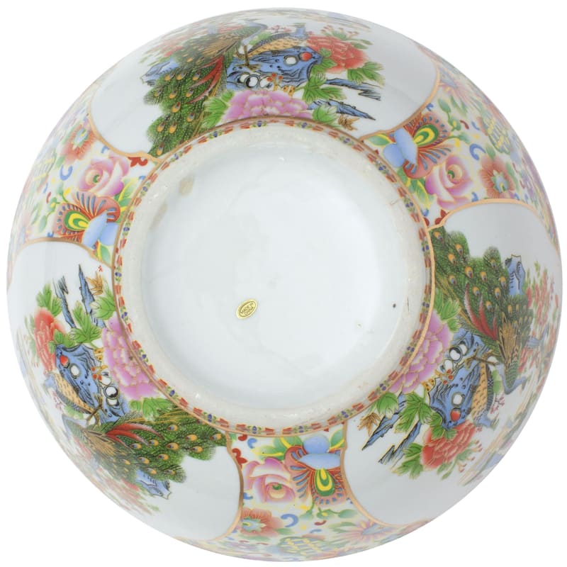 Oriental Furniture 14" Satsuma Birds & Flowers Porcelain Bowl