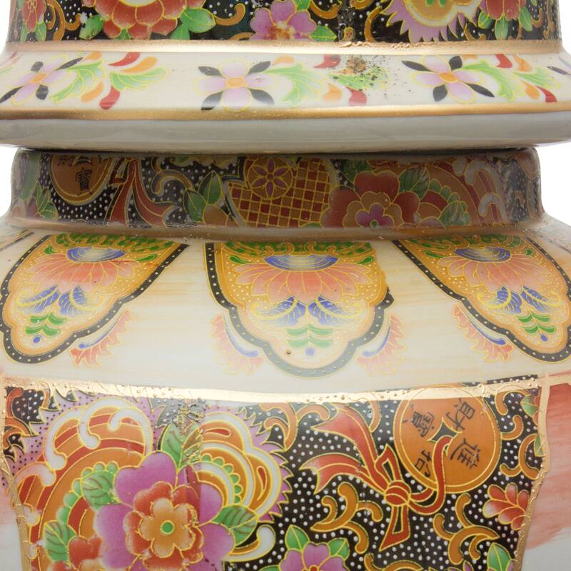 Handmade 18" Satsuma Peacock Porcelain Temple Jar