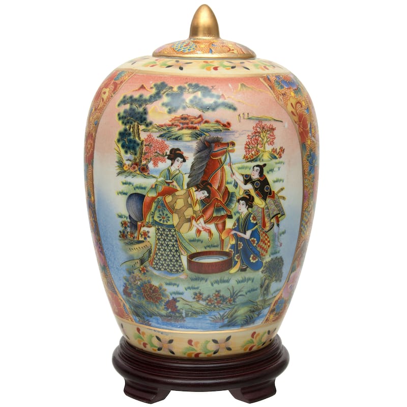 Handmade 11" Horse in Meadow Porcelain Vase Jar