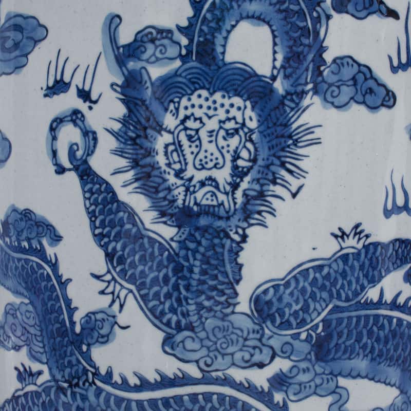 Handmade 24" Dragon Blue and White Porcelain Umbrella Stand