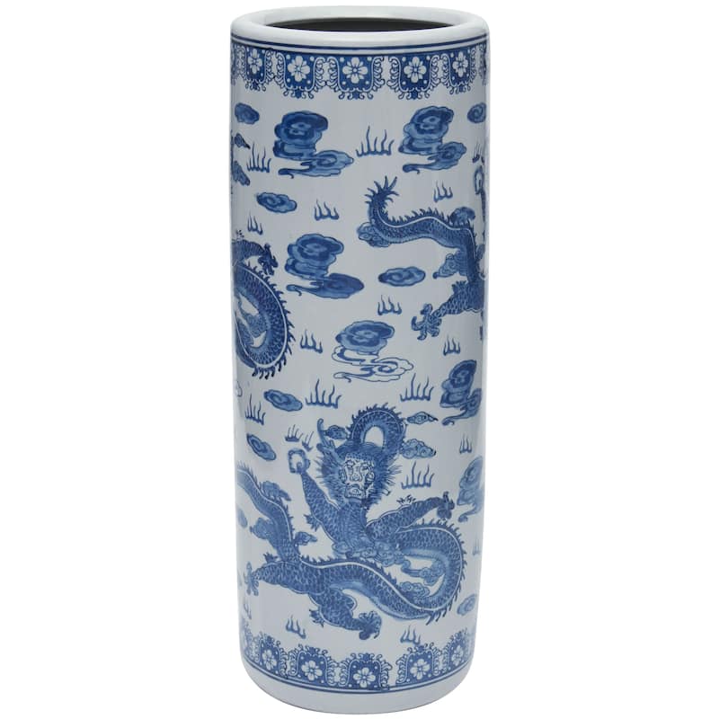 Handmade 24" Dragon Blue and White Porcelain Umbrella Stand