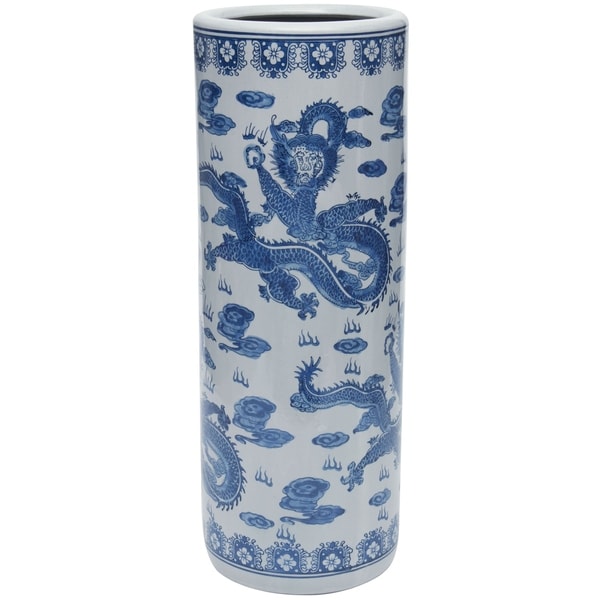 blue and white porcelain umbrella stand