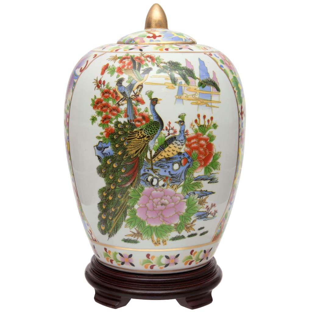 Handmade 11" Satsuma Birds and Flowers Porcelain Vase Jar