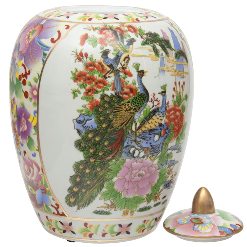 Handmade 11" Satsuma Birds and Flowers Porcelain Vase Jar