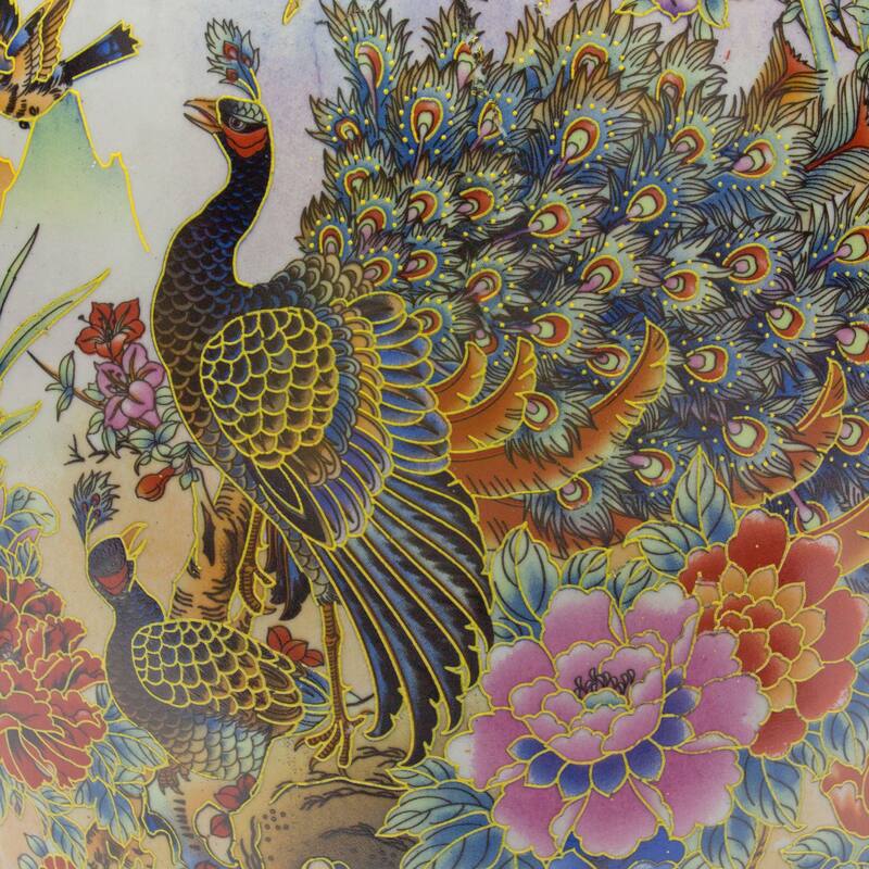 Handmade 24" Satsuma Peacock Porcelain Temple Jar