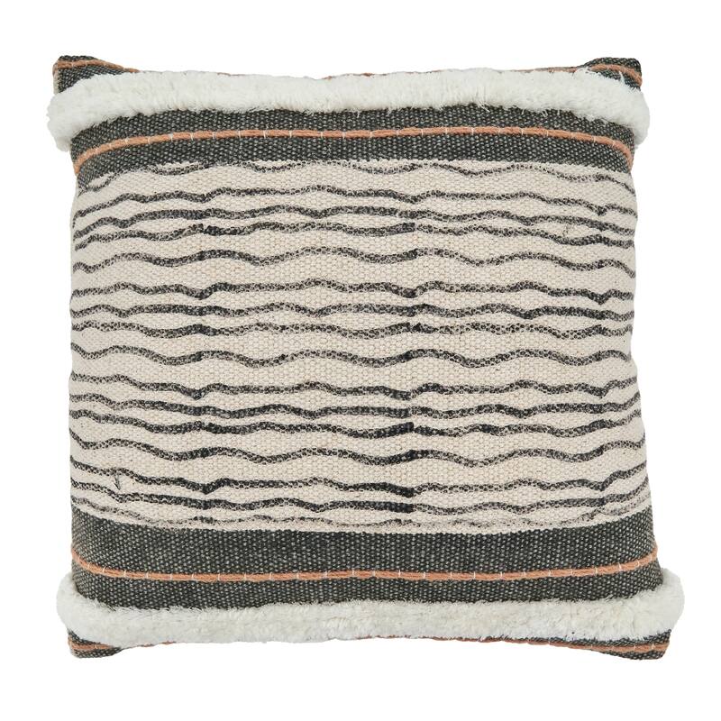 Printed and Embroidered Pillow With Stripe Design