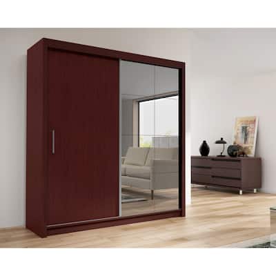 Cedar 2-Door Solid Wood Modern Wardrobe - Armoire with Mirror - Mahogany - 47" Wide - N/A