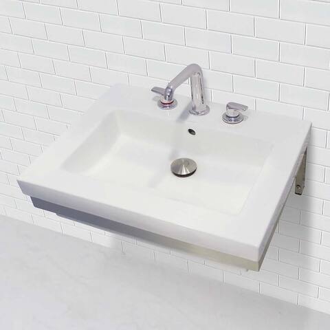 Lilac Wall Mount Rectangular Bathroom Sink with Polished Stainless Steel Mounting Bracket