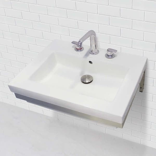 slide 1 of 1, Lilac Wall Mount Rectangular Bathroom Sink with Polished Stainless Steel Mounting Bracket