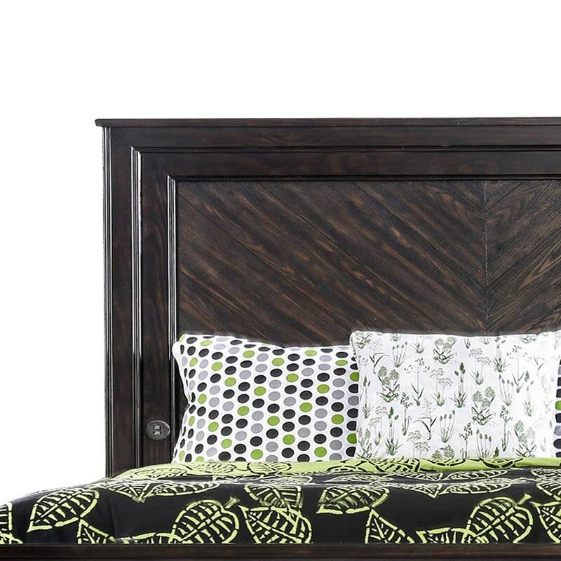 Plank Design Transitional Queen Bed with USB and Storage, Espresso Brown