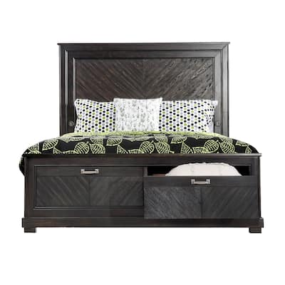 Plank Design Transitional Queen Bed with USB and Storage, Espresso Brown
