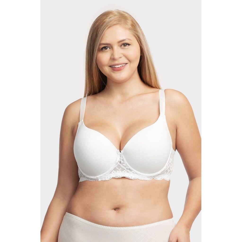 6-PACK Sofra Women's Full Cup Lace Trim Cotton Bra (BR4237PLD) (As