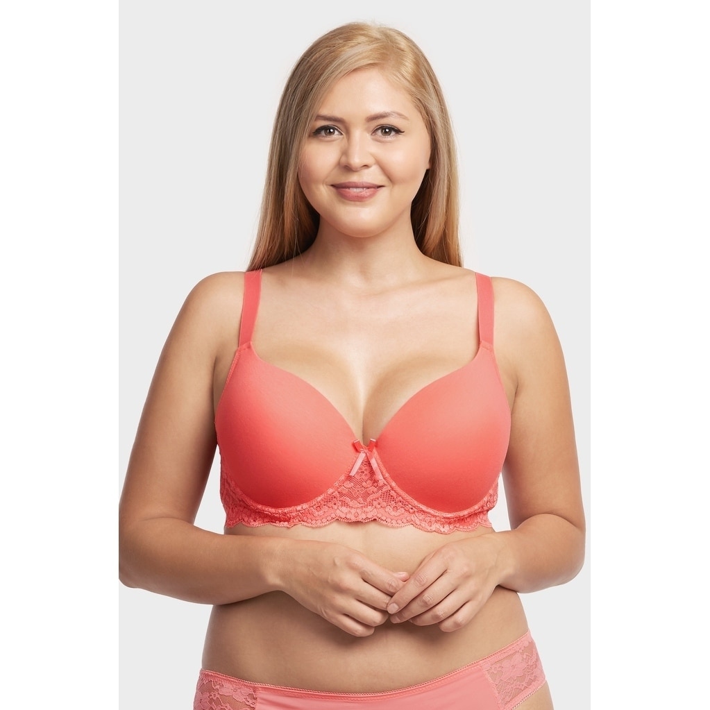 6-PACK Sofra Women's Full Cup Lace Trim Cotton Bra (BR4237PLD) (As